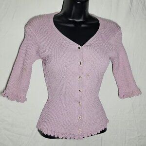 pale pink purple knit form fit half sleeve vintage 90s sweater